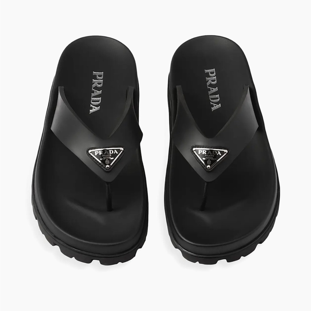 Prada Black Logo Triangle Rubber Thong Sandals - Picture 8 of 10